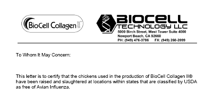 美國BioCell非禽流感疫區來源聲明