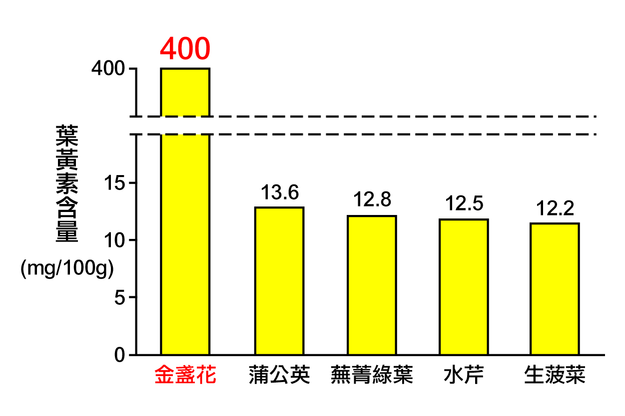 金盞花與其他蔬菜的葉黃素含量